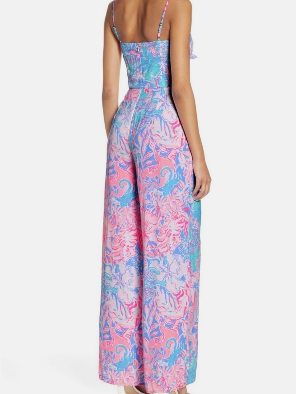 Lilly Pulitzer Lion Around Floral Wide Leg Jumpsuit Pink Blue 6 - Picture 2 of 10